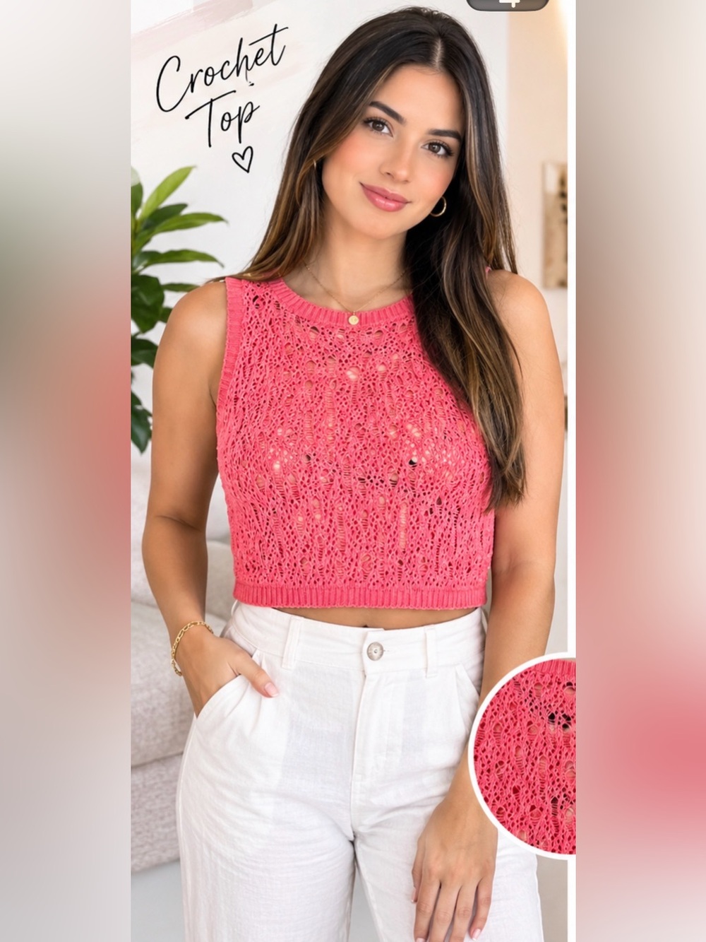 🌸 X London Coral Pink Open Knit Crop Sweater Vest Tank Top Size M 🌸
